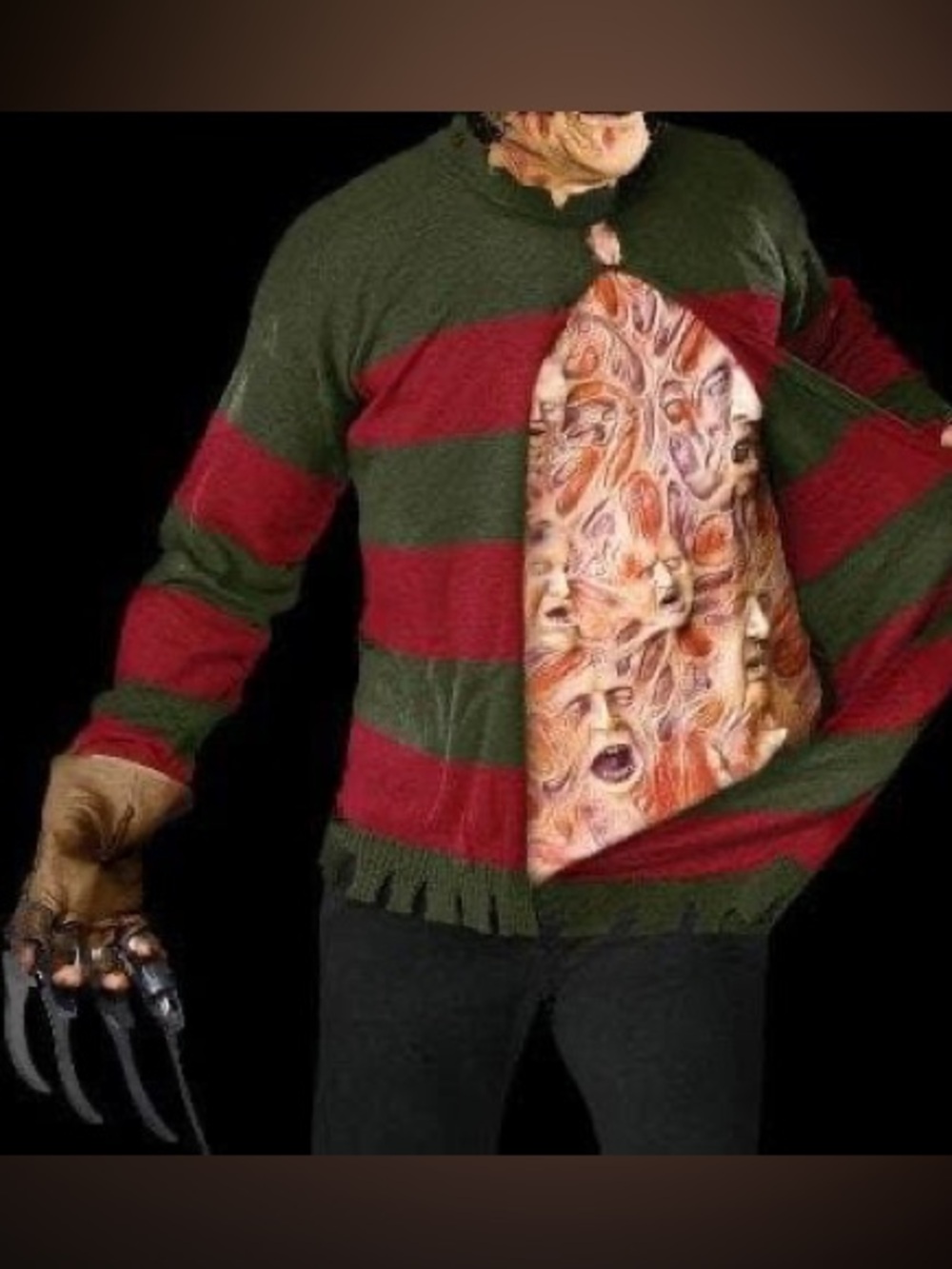 Rubie's Red and Green Striped Men's Zip-Up Sweater with Printed Lining